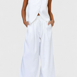 Bernadina Linen Set with Front Opening Top and Wide Leg Pants