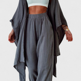 Henley Two-Piece Casual Set with Cardigan