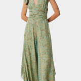Leandra Cross-Back Fluid Jumpsuit with Green Floral Print