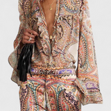 Finely Set with Ruffled Blouse and Vintage Paisley Print