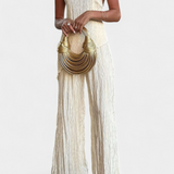Pilarica Pleated Set with Asymmetrical Halter Top and Flowing Pants