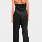 Pilarica Pleated Set with Asymmetrical Halter Top and Flowing Pants
