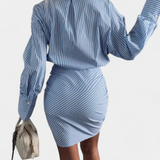 Cynthia Mini Shirt Dress with Pleats and Buttons