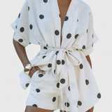 Avila Knot Front Kimono Set with Polka Dot Shorts