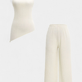 Pilarica Pleated Set with Asymmetrical Halter Top and Flowing Pants