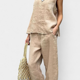 Leona Sleeveless Vest and Pants Set in Cotton Linen