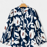 Filomena Blouse with Half Button Closure and Puff Sleeves in Abstract Floral Print