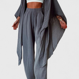 Henley Two-Piece Casual Set with Cardigan