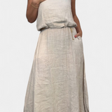 Meliora Linen and Cotton Set with Sleeveless Vest and Skirt
