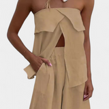 Oriana Strapless Set with Side Slit Skirt in Solid Color