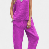 Leona Sleeveless Vest and Pants Set in Cotton Linen