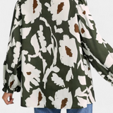 Filomena Blouse with Half Button Closure and Puff Sleeves in Abstract Floral Print
