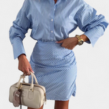 Cynthia Mini Shirt Dress with Pleats and Buttons