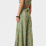 Leandra Cross-Back Fluid Jumpsuit with Green Floral Print