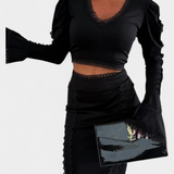 Minerva Elegant Lace Top and High Waist Skirt Set