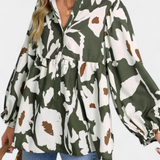Filomena Blouse with Half Button Closure and Puff Sleeves in Abstract Floral Print