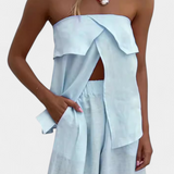 Oriana Strapless Set with Side Slit Skirt in Solid Color