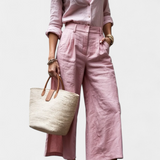 Sabina Loose Shirt and Capri Pants Set in Pink