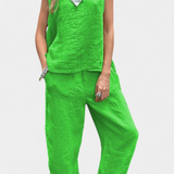 Leona Sleeveless Vest and Pants Set in Cotton Linen
