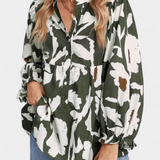 Filomena Blouse with Half Button Closure and Puff Sleeves in Abstract Floral Print