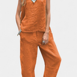Leona Sleeveless Vest and Pants Set in Cotton Linen