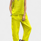 Leona Sleeveless Vest and Pants Set in Cotton Linen