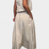 Meliora Linen and Cotton Set with Sleeveless Vest and Skirt