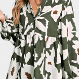 Filomena Blouse with Half Button Closure and Puff Sleeves in Abstract Floral Print
