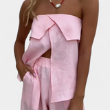 Oriana Strapless Set with Side Slit Skirt in Solid Color