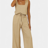 Pascuala Two-Piece Linen Set with Sleeveless Blouse and Flowing Pants