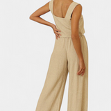 Pascuala Two-Piece Linen Set with Sleeveless Blouse and Flowing Pants