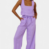 Pascuala Two-Piece Linen Set with Sleeveless Blouse and Flowing Pants