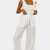Pascuala Two-Piece Linen Set with Sleeveless Blouse and Flowing Pants