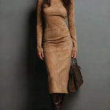 Lorena - Long Brown Midi Dress