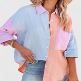 Juniper Button-Up Color Block Blouse