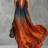 Claudia | Ombre Halter-Neck Maxi Dress with Flowing Silhouette