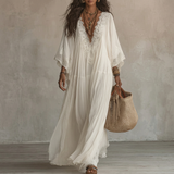 Samara | Lace-Trim Chiffon Maxi Dress with Flowing Sleeves