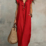 Camellia | Relaxed Ruffle-Neck Maxi Dress with Pockets