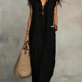 Camellia | Relaxed Ruffle-Neck Maxi Dress with Pockets