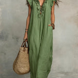 Camellia | Relaxed Ruffle-Neck Maxi Dress with Pockets