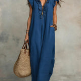 Camellia | Relaxed Ruffle-Neck Maxi Dress with Pockets