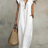 Camellia | Relaxed Ruffle-Neck Maxi Dress with Pockets