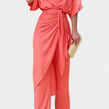 Mayleen Crossed Set with Front Bow and Straight Pants