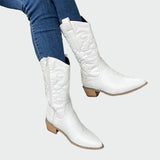 Star - Metallic Cowboy Ankle Boots in Pink with Embroidery